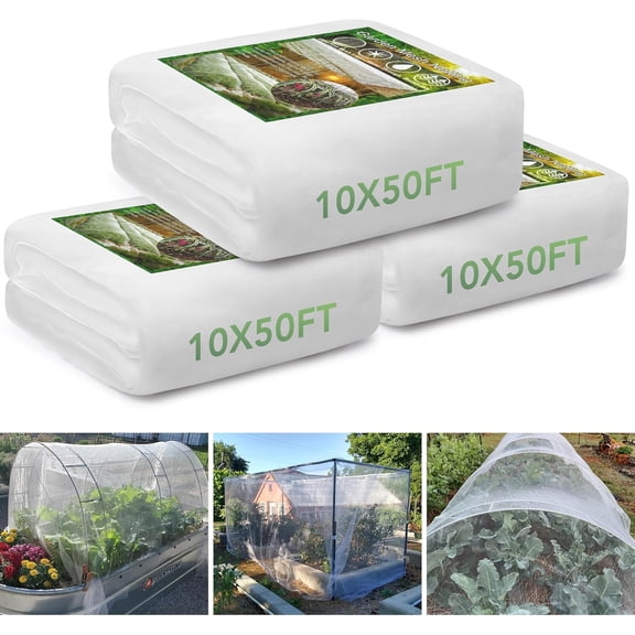 Garden Netting 10 X 50 FT 3Pack, Ultra Fine Garden Mesh Plant Netting for Garden Protection Row Cover Raised Bed Screen, Protecting Plants Vegetables Flowers Fruit Trees