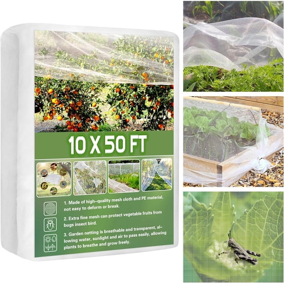 Garden Netting, 10' x 50' Ultra Fine Mesh Bird Netting for Garden, Insect Mosquito Net for Patio Protection, Pests Bugs Plant Covers for Vegetable Plants Fruit Trees Berry Bushes Raised Beds