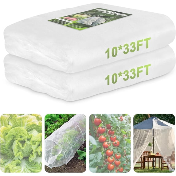 Garden Netting, 10x33Ft Ultra Fine Mesh Bird Netting & Pest Barrier - 2 Pack Reusable Plant Covers for Vegetables, Fruits, Flowers, Raised Beds, Greenhouse Row Protection