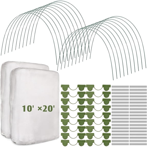 Garden Netting Kit for Raised Beds, Durable Ultra Fine Garden mesh Netting with 6 Set Fiberglass Garden Hoops, Bird Barrier Protection Net Vegetable Plant Cover Fruit Flowers Row Cover(10 * 39.4FT)