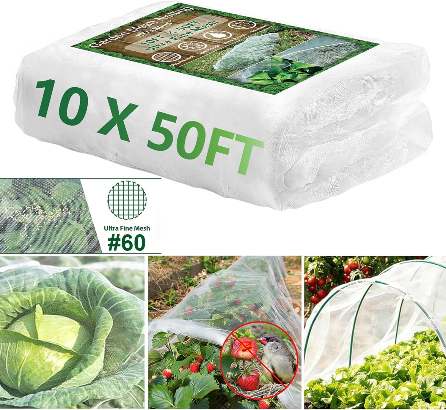 Garden Netting Mesh, Garden Netting Pest Barrier 10x50FT, Ultra Fine Plant Covers Net for Crops Vegetables Fruit Flower Protection, Row Covers Fabric Netting for Outdoor Patio Greenhouse Use