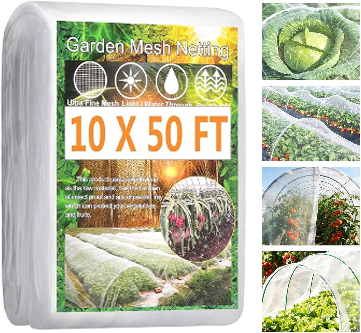 Garden Netting Pest Barrier, 10 X 50FT Insect for Raised Beds, Mesh Bug Row Cover Vegetables, Fruit Trees, Blueberry Bushes