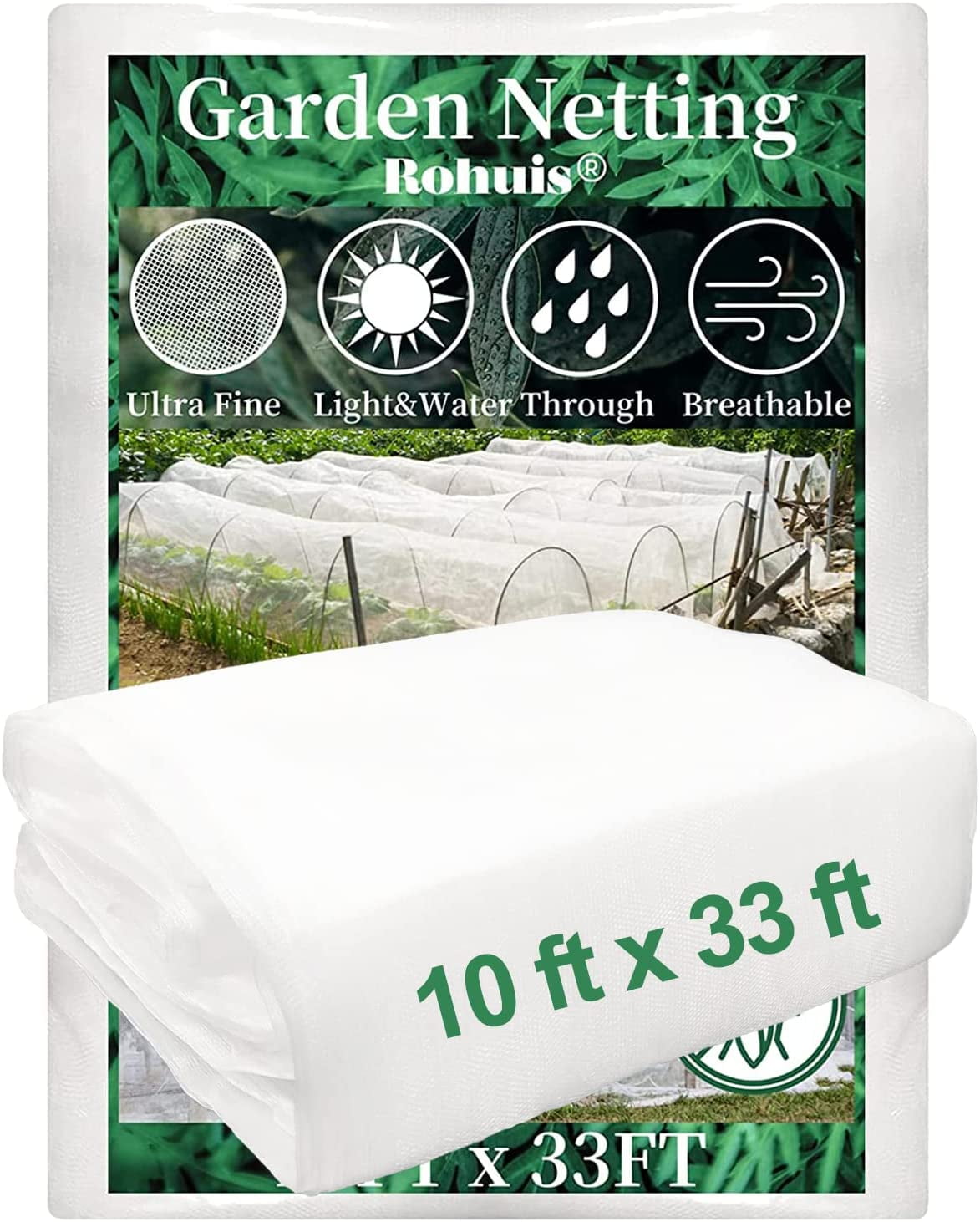 Garden Netting Pest Barrier, 10 ft x 33 Ultra Fine Mesh Mosquito Net Cicada Bird Bug Insect for Raised Bed Greenhouse, Plant Row Cover Protect Vegetables Fruits Flowers Trees