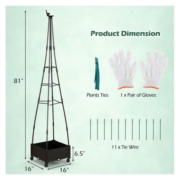 Garden Obelisk Trellis with Planter, Self-Watering System for Climbing Plants - Indoor/Outdoor Vertical Plant Support Tower with Wheels & Customizable Design
