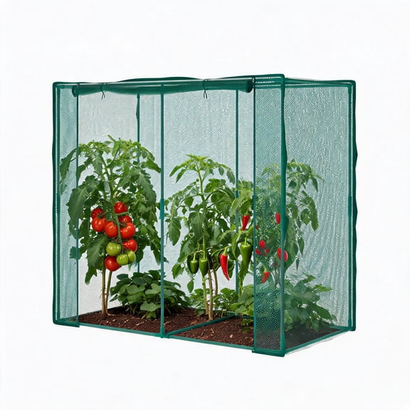 Garden Obelisk Trellis with Zippered Roll-Up Doors – Steel Frame Insect & Bug Protection Netting – Includes Storage Bag & Ground Stakes – 6.6x3.3x6.0ft