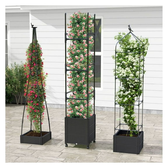 Garden Obelisk Trellis with Planter - Self-Watering Climbing Plant Support for Ivy, Rose, Jasmine - Mobile Indoor/Outdoor Flower Trellis