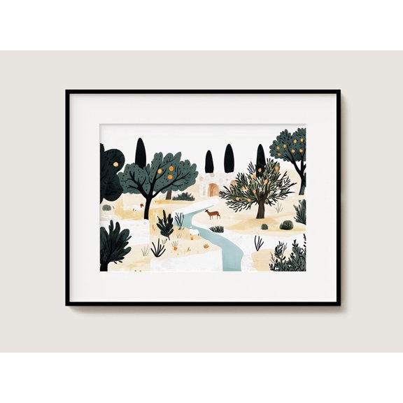 Garden Of Eden Landscape Heaven Animals Landscape Illustration Jesus Boho Art Christian Wall Art Jesus Art Bible Art, Unframed Paper Poster 8x10in