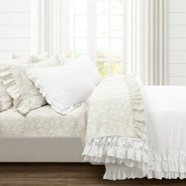 Garden Of Flowers Ruffle Sheet Set Neutral 4Pc Set Twin-Xl