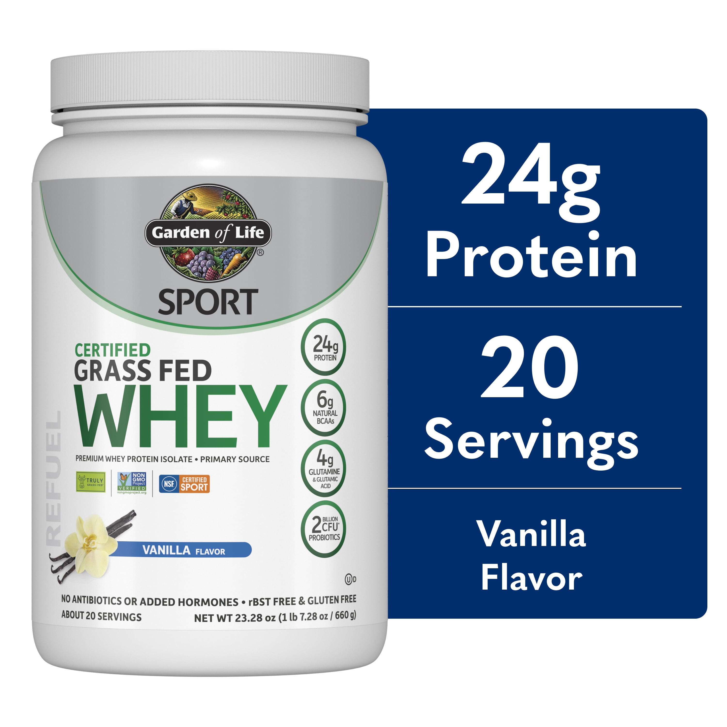 Garden Of Life Sport Grass Fed Whey Protein Powder, Refuels and Repairs Muscles, 24g Protein, Vanilla, 1.1 Lb