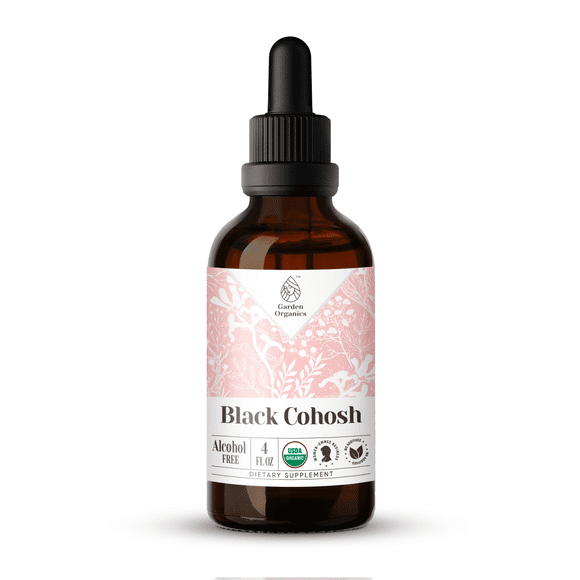 Garden Organics Black Cohosh Extract, Natural Herbal Supplement for Hormonal Balance Support, Certified Organic Black Cohosh (Cimicifuga racemosa) Dried Root Tincture, Alcohol-Free, Drops 4 oz