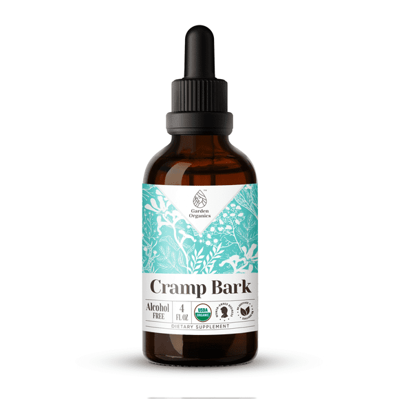 Garden Organics Cramp Bark Extract, Natural Herbal Supplement for Muscle Support, Certified Organic Cramp Bark (Viburnum opulus) Dried Bark Tincture, Alcohol-Free, Drops 4 oz