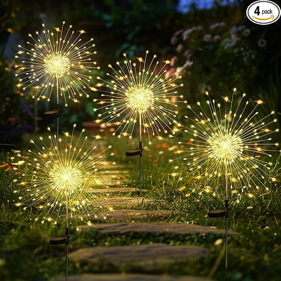 Garden Outdoor Decor Lights 120LED 4Pack, Solar Garden Lights for Yard Outside Fairy Decorative,Solar Powered for Yard Pathway Flowerbed Planter Balcony Patio Decor Christmas(Warm White)