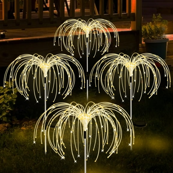 Solar Lights Outdoor Decorative, Solar Garden Lights, 4 Pack Firework Stake Lights for Garden Decor, Unique Gifts for Women, Gifts for Grandma, Warm White - 120 LED