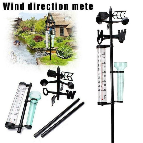 Garden Outdoor Weather Station, Wind Direction Meter, Rain Gauge, Thermometer, 3-In-1 Weather Instrument, Pvc Plastic, 1.4 Meter Mast
