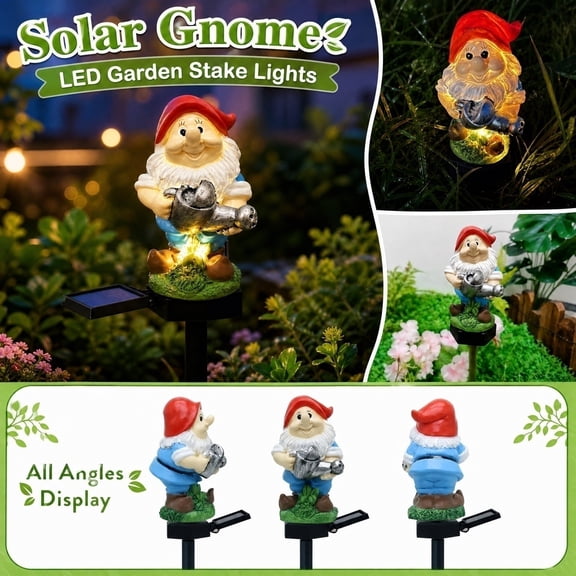 Garden Owl, Owl For Garden, Solar Garden Decorations, Solar Owl Decoys To Scare Birds Away Alternative, Whimsical Male Gnome With Watering Can Resin Solar Stake Lamp, Size Standard