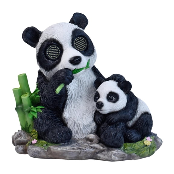 Garden Panda Solar Light Statue Ornament Resin Construction Realistic Eye Movement Outdoor Yard Decor for Lawn and Patio