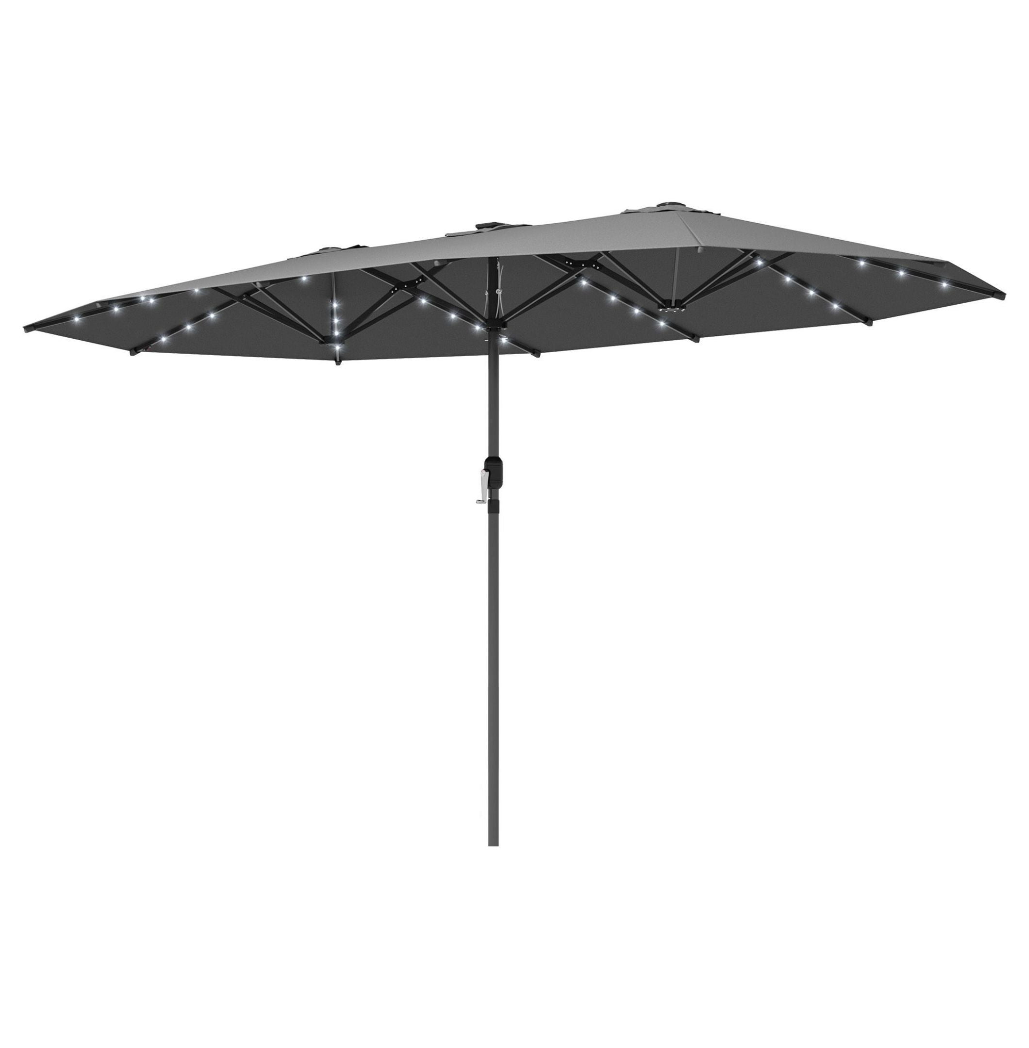 15ft double-sided extra large patio twin umbrella Solar with Led Lights and Base or just gathering your family together to enjoy a laidback 15ft Patio Umbrella Double-Sided Outdoor