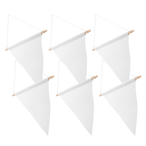 Garden Party Decoration Flag 6 Pcs Hanging Flags for DIY Activities Blank Banner Decorative Mini Polyester Canvas White