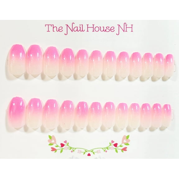 Garden Party Rose Ombre Sparkle Glossy Ballerina Press-On Nails - 24 Pieces - Artificial Nail Kit