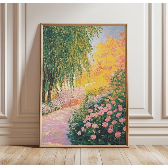 Garden Path Impressionist Floral Landscape Romantic Flower Decor Unframed Paper Print