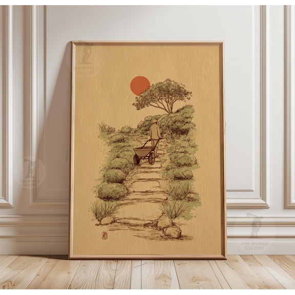 Garden Path Poster Wheelbarrow Scene Rustic Landscape Wall Art Print 2