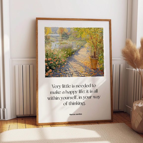 Garden Path With Quote Poster Wooden Walkway By Pond Wall Art Marcus Aurelius Stoic Wisdom Print Wall Art Modern Wall Decor Art
