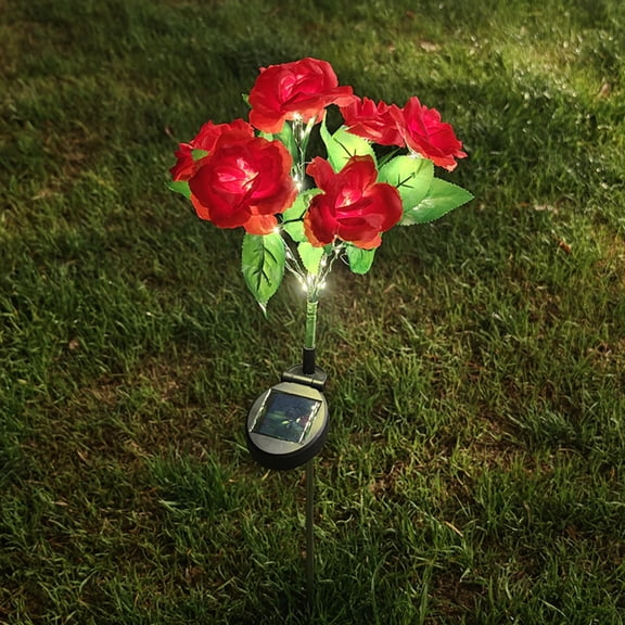 Garden Pathway Lights Solar, Patio Solar Lights Outdoor Waterproof, Outdoor Garden Solar Lights, Solar Stake Lights Outdoor, Red 28 Inch Led Red Rose Solar Landscape Light,