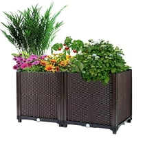 Garden Patio Bed TeqHome Plant Growth Box PP Rectangle Elevated Planter Box with Self-watering System for Flowers Vegetables Herbs Brown 23.6x11.8x13.8in-L