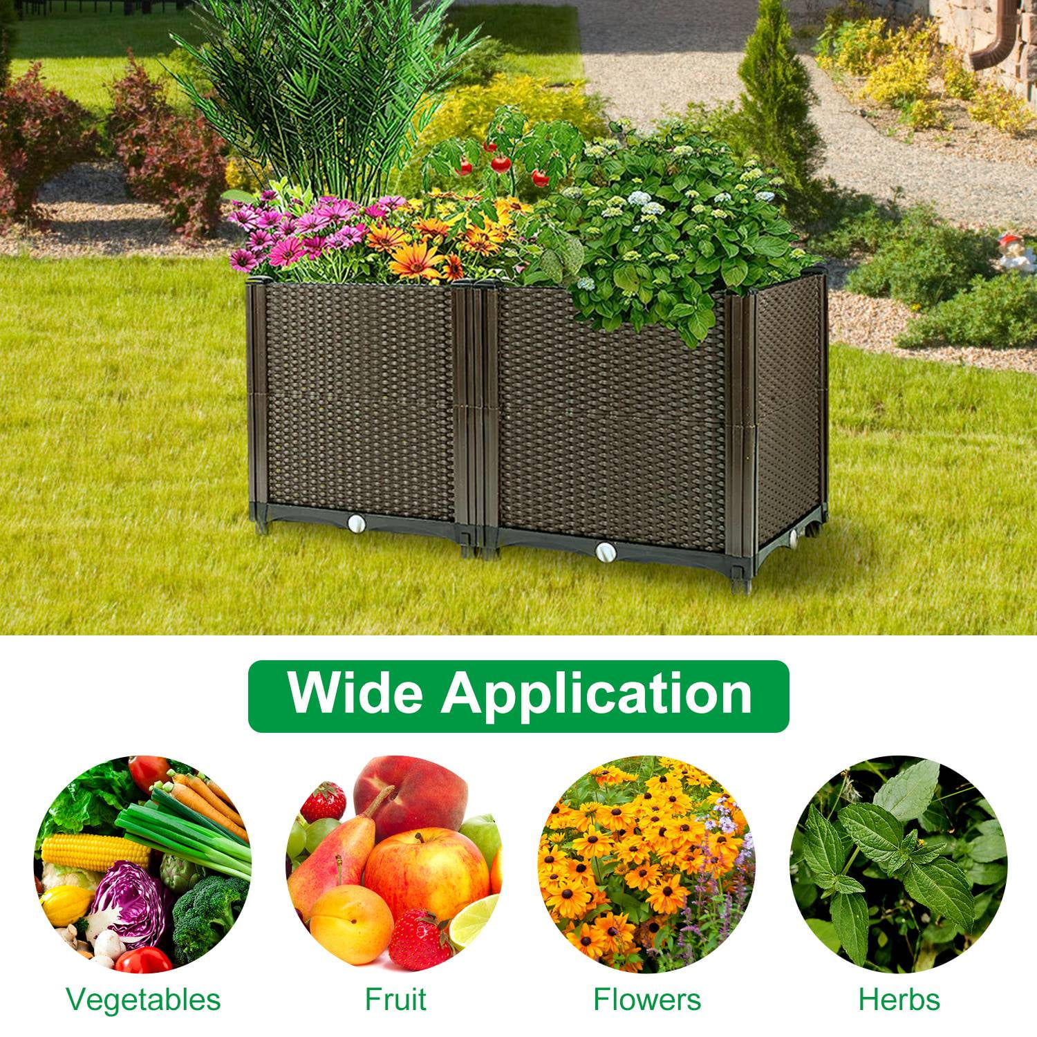 Garden Patio Bed TeqHome Plant Growth Box PP Rectangle Elevated Planter Box with Self-watering System for Flowers Vegetables Herbs Brown 23.6x11.8x13.8in-L