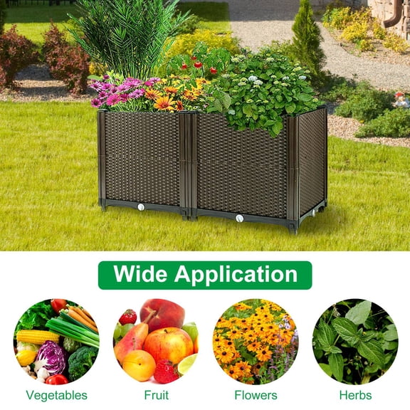Garden Patio Bed TeqHome Plant Growth Box PP Rectangle Elevated Planter Box with Self-watering System for Flowers Vegetables Herbs Brown 23.6x11.8x13.8in-L