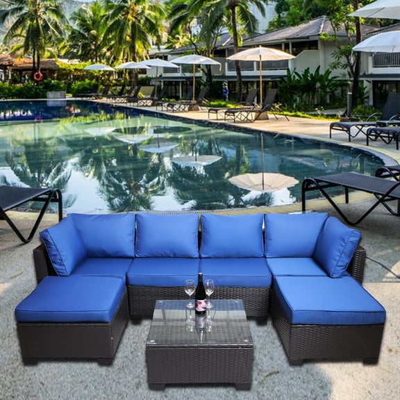 Garden Patio Couch : 7 Pe With Soft Cushions And Coffee Table, Water , For Outdoor Sectional Seating Group: