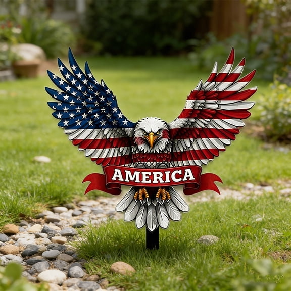 KCEHTA Wrought Iron Eagle Decorations, Independence Day Patriotic Yard Art, Outdoor Lawn Ornament for July 4th, Garden & Patio Sculpture
