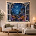 thumbnail image 1 of Garden Pavilion View Through Arched Window with Moonlit Flowers, Romantic Fantasy for Garden Lovers, Mystical Wall Art Decor, Housewarming Gift, Tapestry Wall Hanging for Bedroom and Living Room, 1 of 7