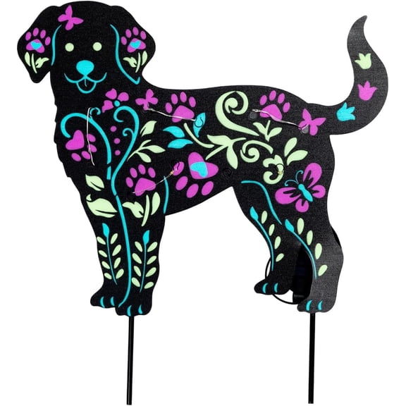 Garden Paws Solar Garden Stake Light Floral Pet Silhouette Outdoor Yard Decor Auto On Off Gifts for Dog Cat Lovers