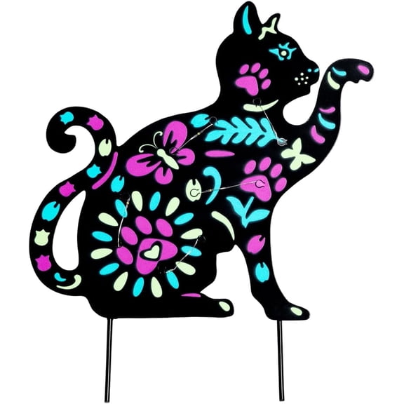 Garden Paws Solar Garden Stake Light Floral Pet Silhouette Outdoor Yard Decor Auto On Off Gifts for Dog Cat Lovers
