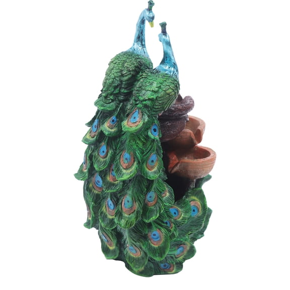 Garden Peacock Ornament Fountain Feng Shui Water Feature with LED Crystal Ball Water Fountain Indoor Waterfall Humidifier Ornaments Desktop Resin Table Decor Indoor Waterfall Tabletop Water Feng Shui