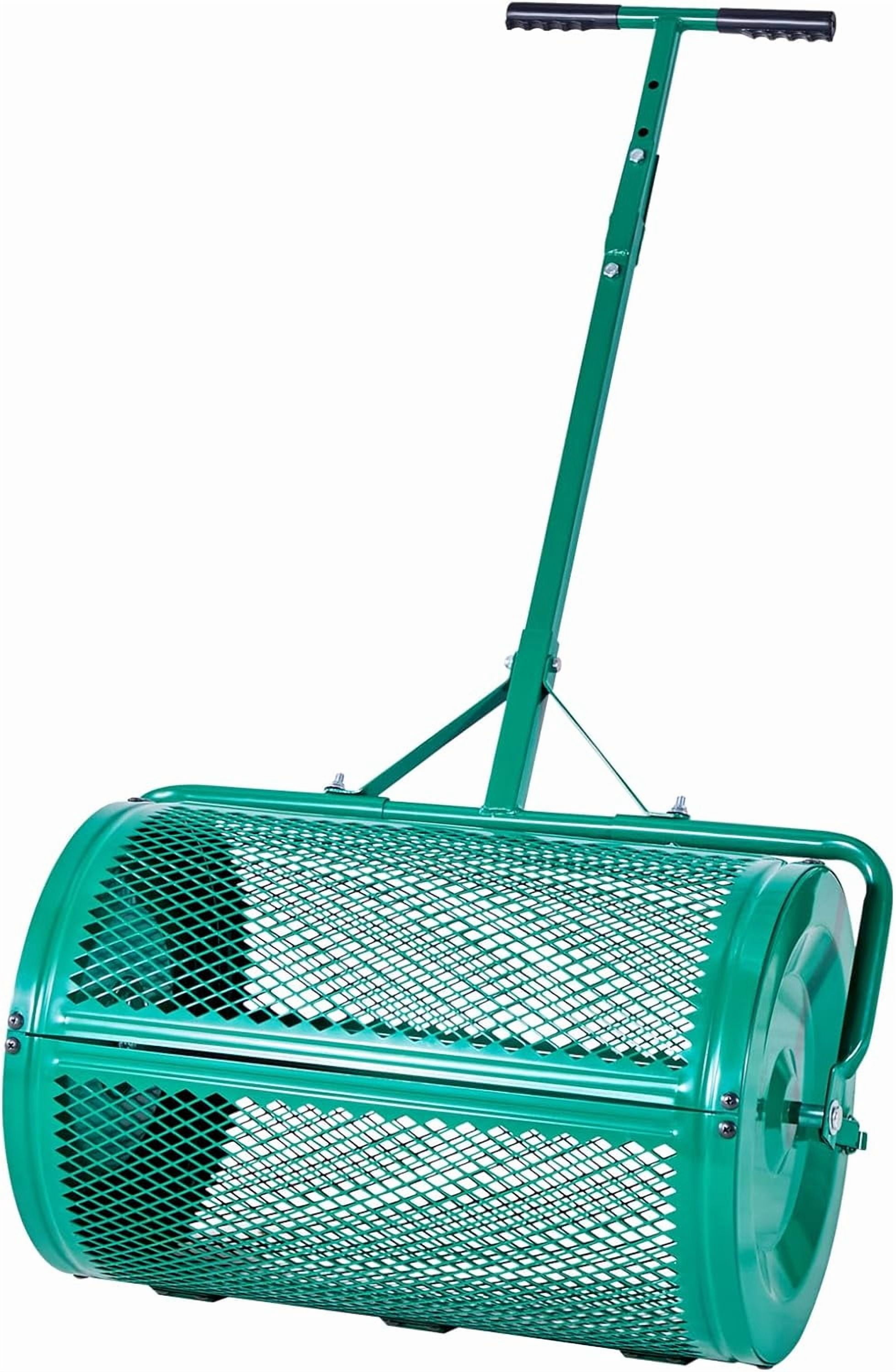 Garden Peat Moss Roller, Compost Spreader, 24 in Wide Heavy Duty Grass Seed Spreaders with T Shaped Handle, 3 Heights Adjustable, Powder-Coated Steel Peat Moss Spreader for Planting Seeding