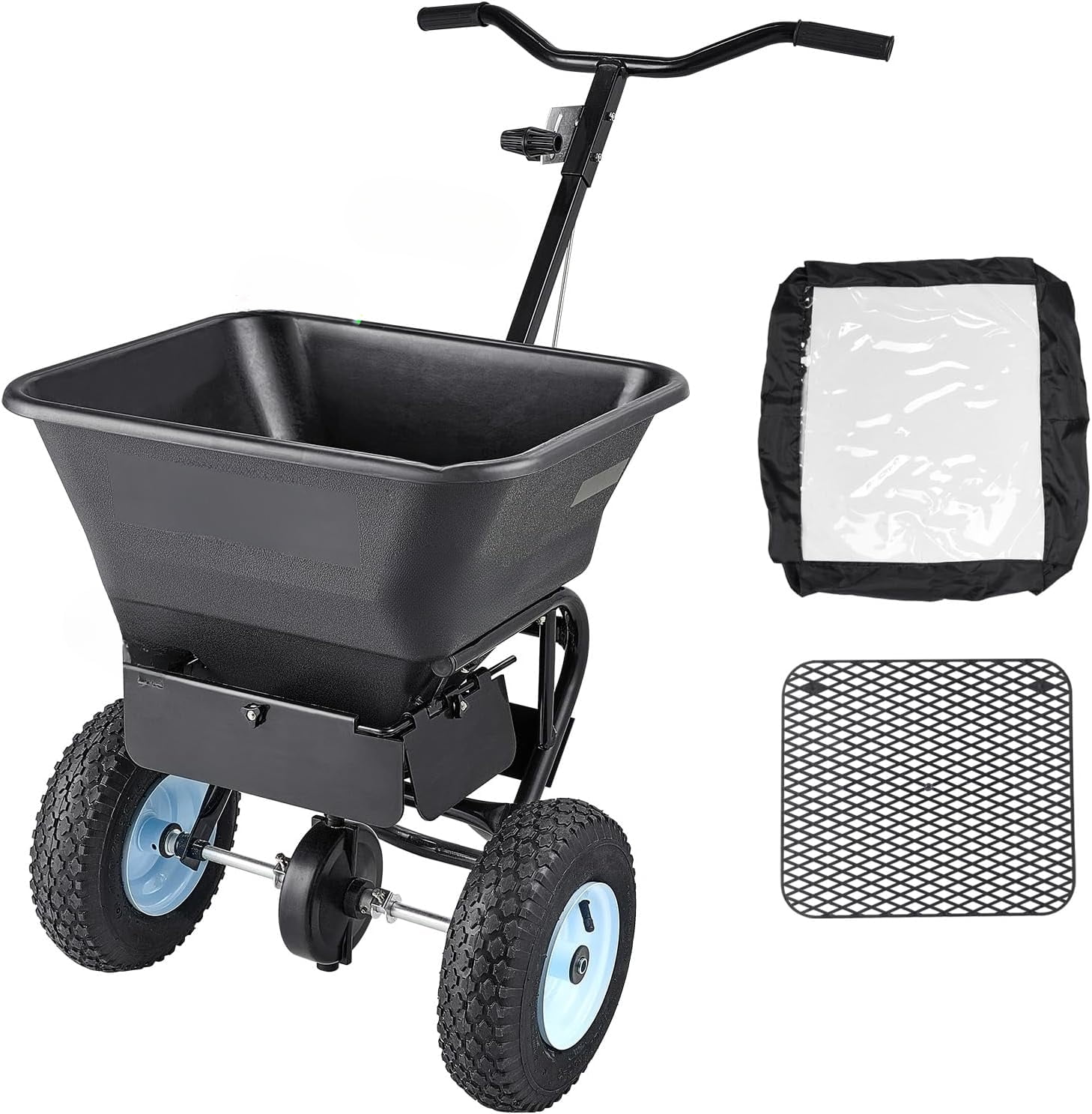 Garden Peat Moss Roller, Compost Spreader, 24 in Wide Heavy Duty Grass Seed Spreaders with T Shaped Handle, 3 Heights Adjustable, Powder-Coated Steel Peat Moss Spreader for Planting Seeding