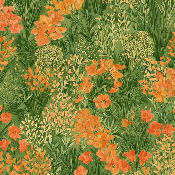 Garden Peel and Stick Wallpaper 17.7in x 9.8ft Orange Floral Green Leaves Delicate Botanicals Contact Paper Vinyl Waterproof Self Adhesive Wall Paper for Bedroom Shelf Cabinet Renter Friendly