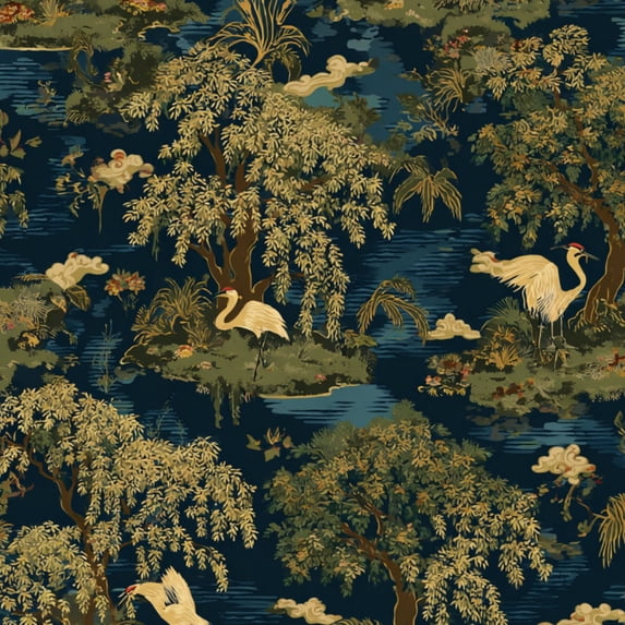 Garden Peel and Stick Wallpaper 23.6in x 9.8ft Elegant Crane Willow Tree Dark Blue Contact Paper Vinyl Waterproof Self Adhesive Wall Paper for Bedroom Shelf Cabinet Renter Friendly
