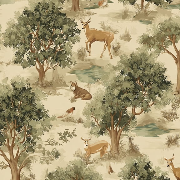 Garden Peel and Stick Wallpaper 23.6in x 9.8ft Serene Savannah Landscape Deer Birds Trees Contact Paper Vinyl Waterproof Self Adhesive Wall Paper for Bedroom Shelf Cabinet Renter Friendly