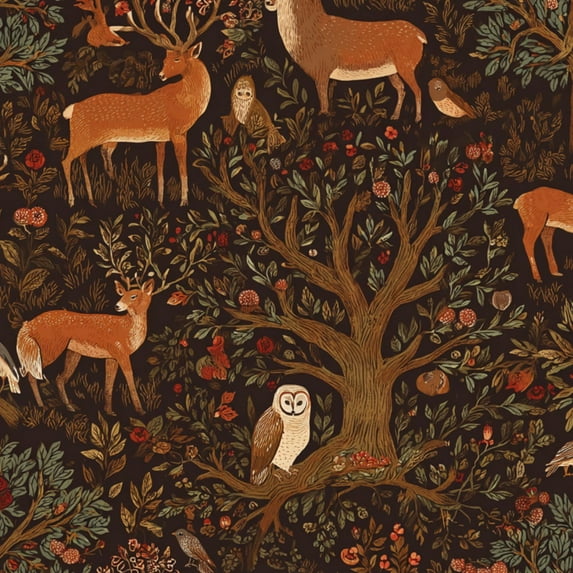 Garden Peel and Stick Wallpaper 23.6in x 9.8ft Whimsical Forest Deer Owls Birds Floral Contact Paper Vinyl Waterproof Self Adhesive Wall Paper for Bedroom Shelf Cabinet Renter Friendly