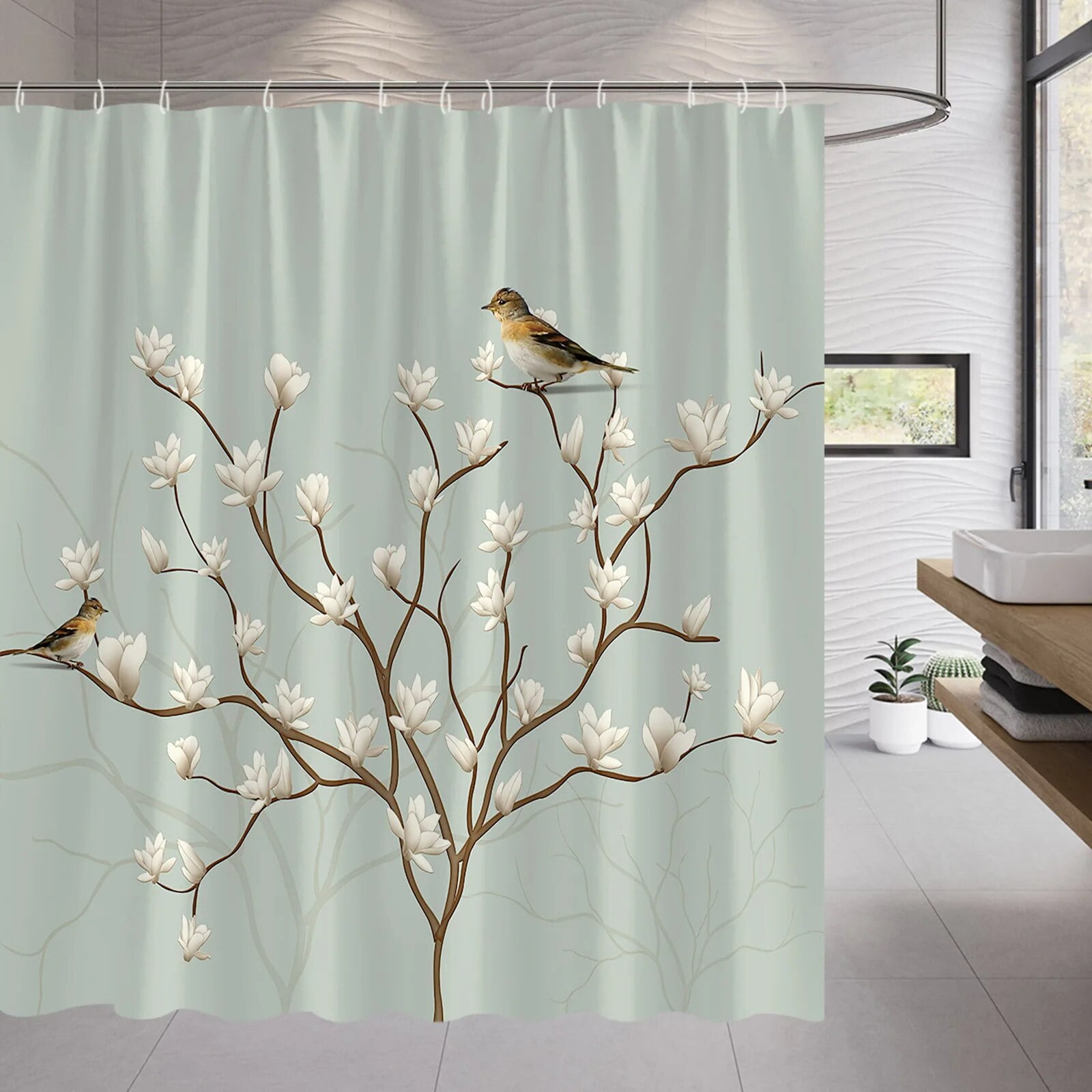 Garden Plant Floral Bathroom Shower Curtains Set Cactus Dandelion