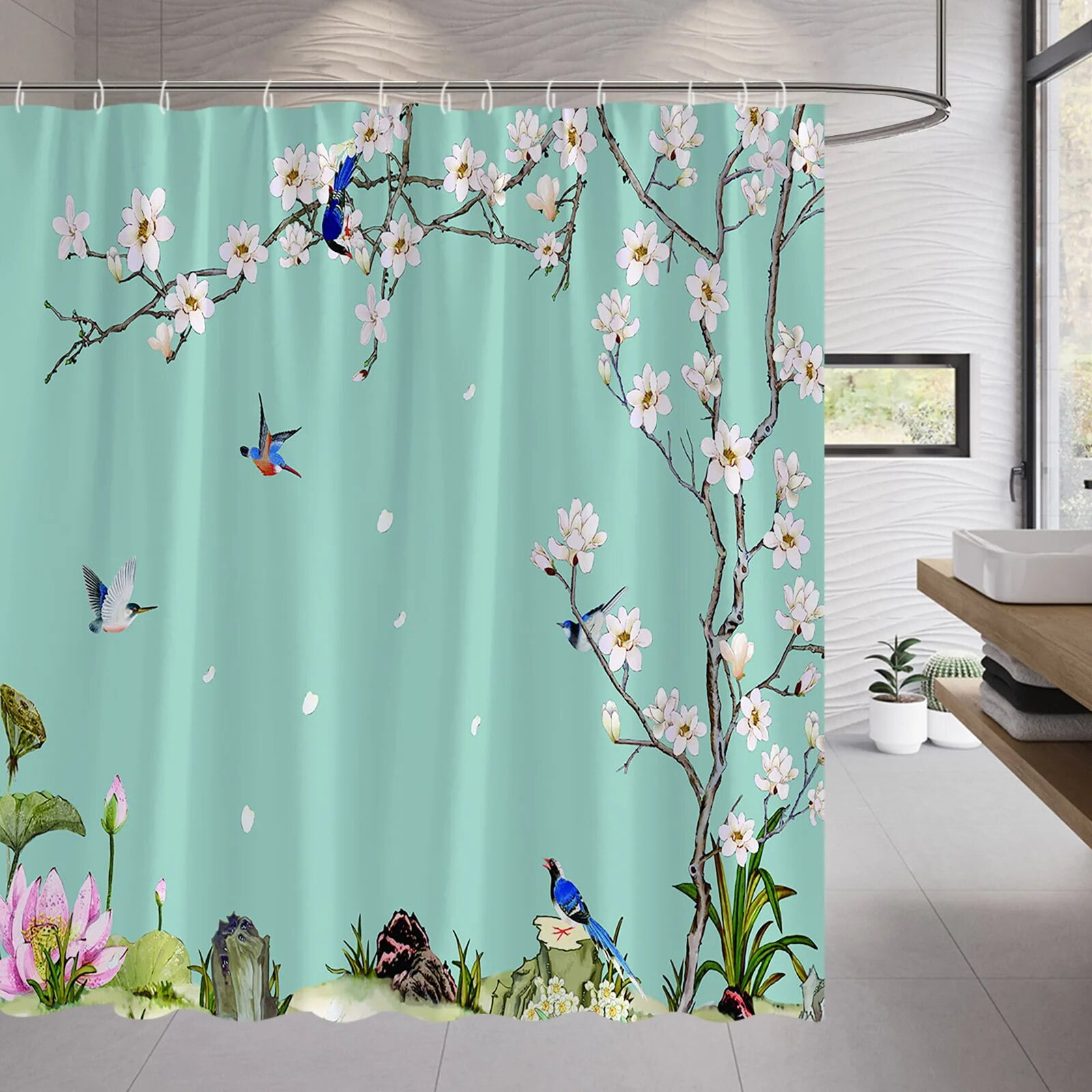 Garden Plant Floral Bathroom Shower Curtains Set Cactus Dandelion