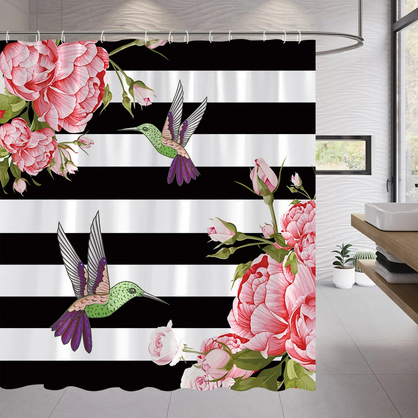 Garden Plant Floral Bathroom Shower Curtains Set Cactus Dandelion