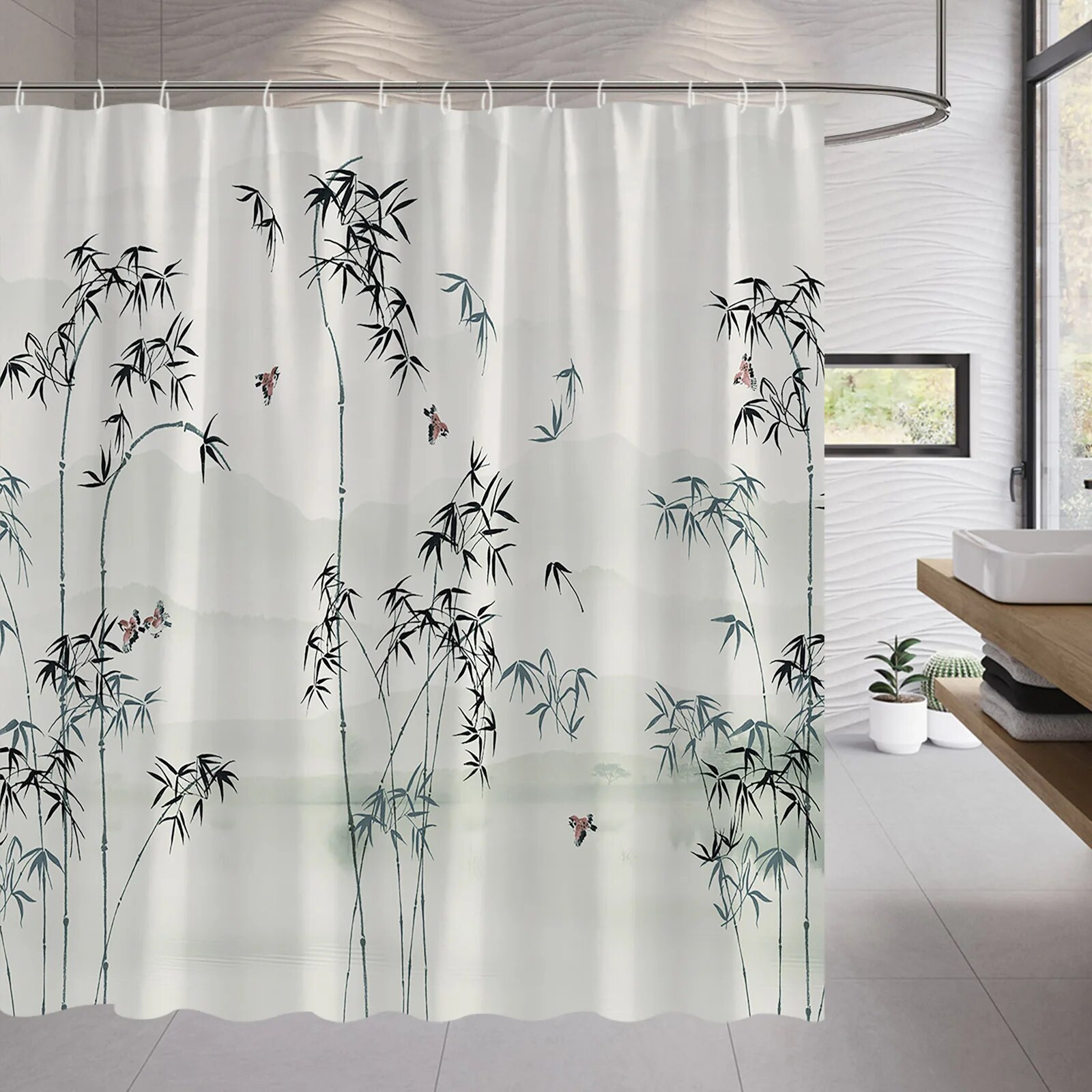 Garden Plant Floral Bathroom Shower Curtains Set Cactus Dandelion