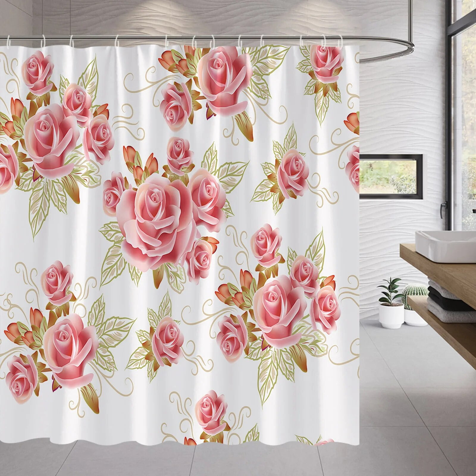 Garden Plant Floral Bathroom Shower Curtains Set Cactus Dandelion