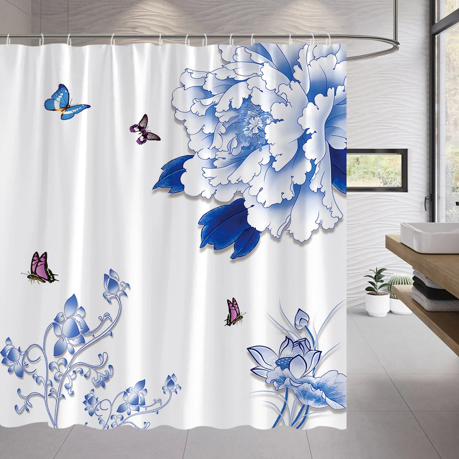 Garden Plant Floral Bathroom Shower Curtains Set Cactus Dandelion