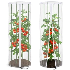 Garden Plant Netting Covers with Zipper, 59x20 inch Triangle Tomato Cage Mesh Screen for Fruit Vegetables,Without Stand, 2-Pack