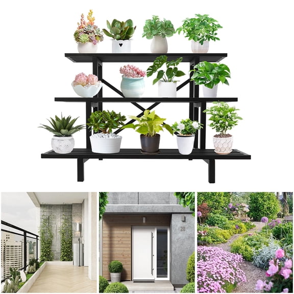 Garden Plant Shelf Metal Plant Holder 3-tier Metal Plant Stand Indoor Outdoor US